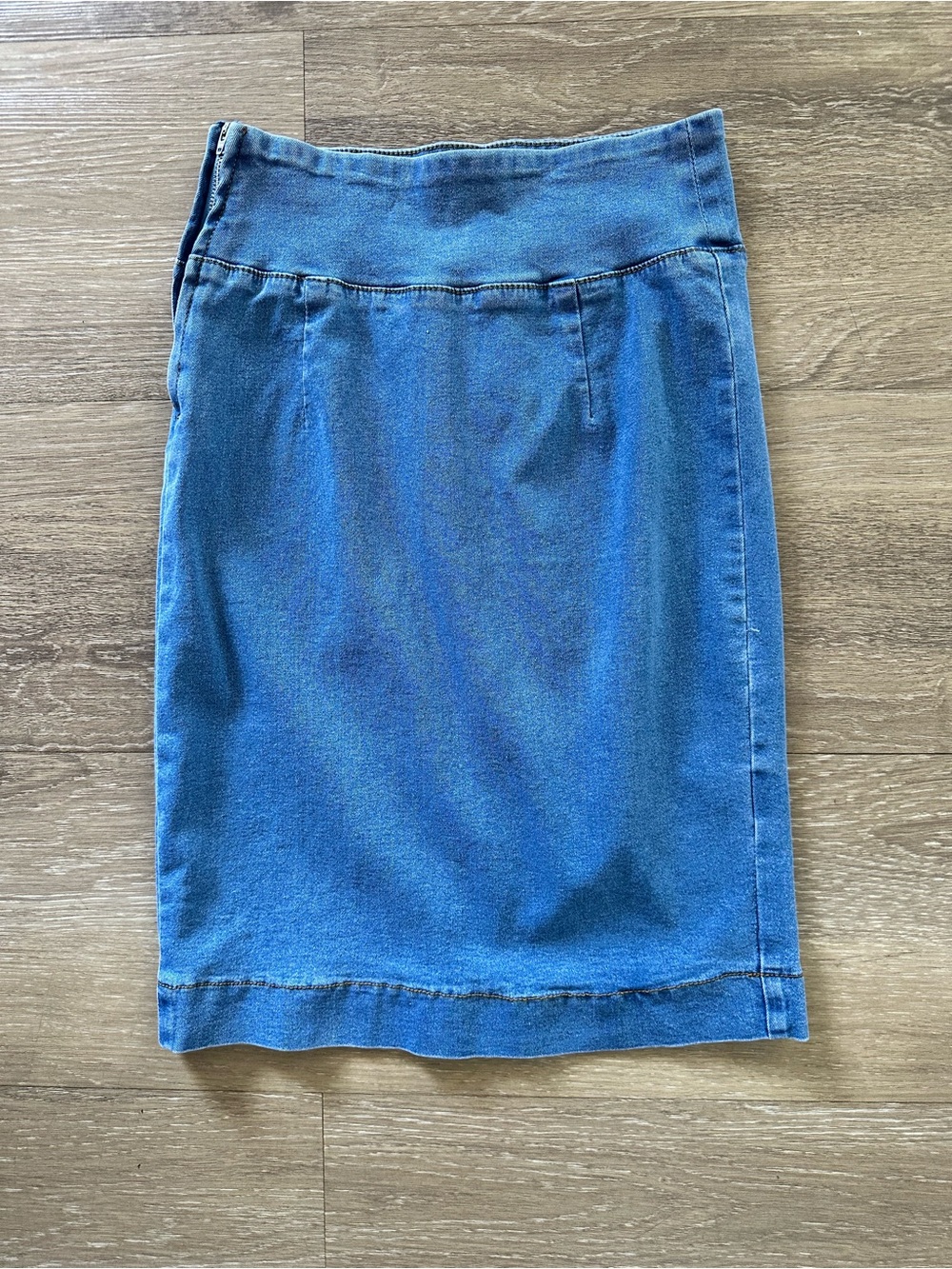 Womens Blue Denim Stretchy Pencil Skirt w/ Side Zipper